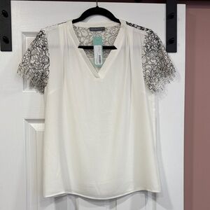 Brixon Ivy White Blouse with Black Lace Sleeves